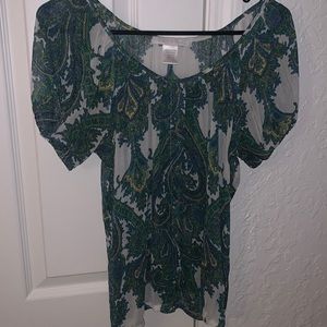 White/Blue/green tunic blouse